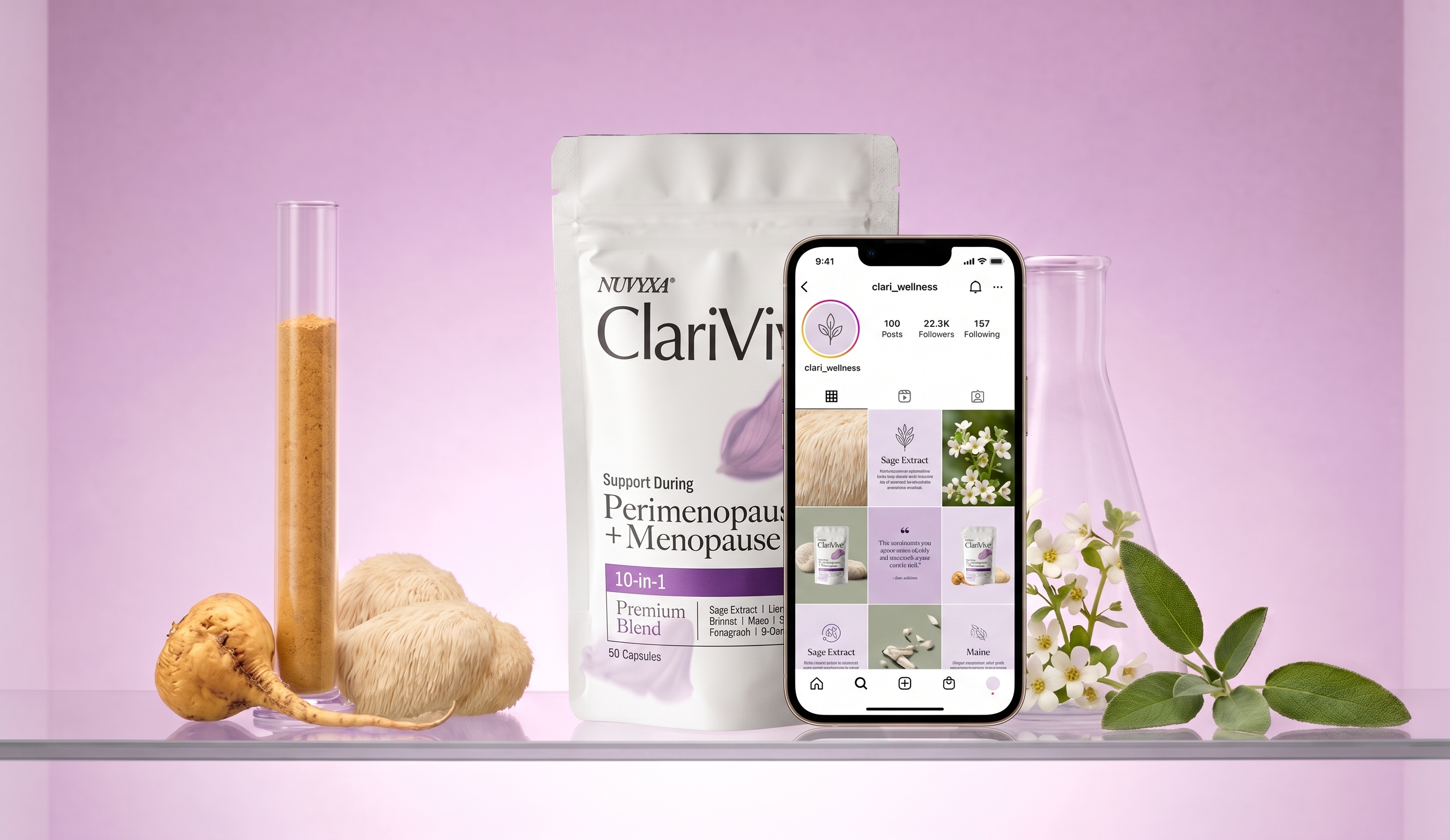 Supplement brand Instagram grid on a phone